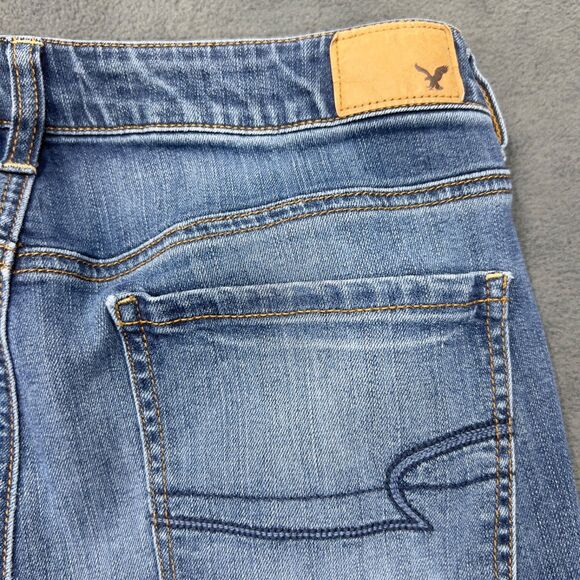 AE American Eagle High Rise Skinny Jeans 12 Regular Medium Wash Whiskered - Picture 7 of 15